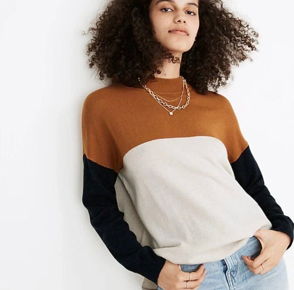 Madewell Colorblock Merino Wool Alpaca Blend Ashbury Mock Neck Sweater Sz M